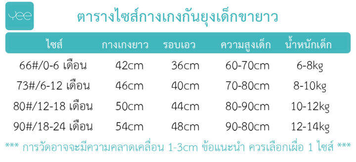 yeeshop-กางเกงกันยุงเด็กผู้ชาย-เด็กผู้หญิงขายาว-หลากสี-หลายลาย-ไซส์-66-0-6เดือน-73-6-12เดือน-80-12-18เดือน-80-18-24เดือน-1029