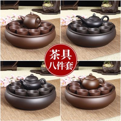 [COD] sand kung fu tea set home modern minimalist complete Chaoshan round tray teapot teacup