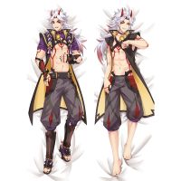 60x180 ซม. อะนิเมะเกมหมอน Genshin Impact Arataki Itto คอสเพลย์ Dakimakura ปลอกหมอนหนังพีช 2 ทางปรับแต่งปลอกหมอนเครื่องนอน