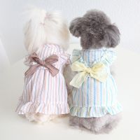 Striped Bow Pet Dog Clothes Summer Spring Dress Shirt Cotton Cat Dress Puppy Wedding Floral Pet Dress Clothing For Dogs Teddy Dresses