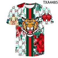 New full-color tiger head short-sleeved T-shirt with round neck 3d printed casual short-sleeved shirt