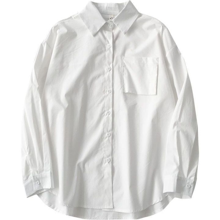 เสื้อเชิ้ตสีขาวผู้หญิงฤดูใบไม้ผลิใหม่นักเรียนหลวมย้อนยุคสไตล์วิทยาลัยแขนยาวด้านบนsc5450-qc7311623