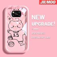 เคส JIUMOO สำหรับ Xiaomi POCO X3 Poco X3 NFC Poco Pro X3การ์ตูนหมีกีฬา Patten สีสันน่ารัก Little Monster Camera นิ่มสำหรับเลนส์กันกระแทกแบบใสเคสมือถือความคิดสร้างสรรค์โปร่งใสเคสป้องกันซิลิโคนเรียบง่าย