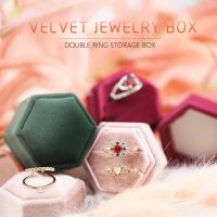 ✤☎ Velvet Jewelry Box Earrings Package Double Ring Storage Box Woman Gift Hexagon Shape Case Wedding Ring Display Box