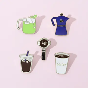 Mini Cartoon Coffee Tools Enamel Pins Cute Coffee Beans Fashion