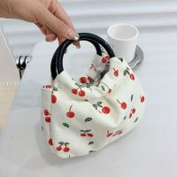 Canvas Printed Bag Female Mori Style Portable Shell Small Fresh Casual Floral Cloth Cute Cherry Wrist 【AUG】