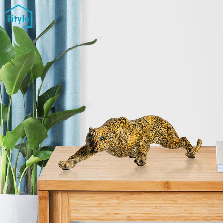 Fityle Tabletop Cheetah Statue Modern Figures Leopard Sculpture for Cabinet  Bedroom