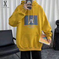 YIPINYOUYOU丨สีทึบ Pullover Hooded Sweatshirt ผู้ชายแขนยาวกีฬาขนแกะ Hoodie ผู้ชาย Pullover Casual Top ผู้ชายหลวมเสื้อคู่นักบินอวกาศพิมพ์สไตล์