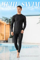 (ท็อปส์ + กางเกง) เสื้อแขนยาวผู้ชาย Wetsuits Rash Guards กับคร็อปแพนท์ครีมกันแดดชุดว่ายน้ำดำน้ำชุดดำน้ำตื้นป้องกันแสงแดด UV แมงกะพรุน Beachwear