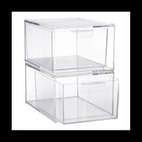 Stackable Clear Plastic Organizer Drawers 4.5-Inches Tall Organize Cosmetics and Beauty Supplies