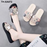 Internet celebrity sandals and slippers womens summer fashion flowers all-match outerwear flip flops mid-heel thick-soled non-slip seaside beach sandals trendy