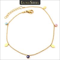 LUXUSTEEL Boho Enamel Colorful Evil Eye Hand Anklets For Women Stainless Steel Beads Link Leg Chain Summer Jewelry Waterproof