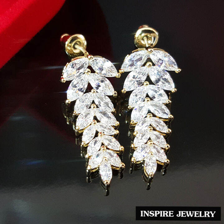 inspire-jewelry-ต่างหูใบช่อมะกอกระย้า-ตัวเรือนหุ้มทองคำขาว-ช่อมะกอกประดับเพชรcz-งานจิวเวลลี่เลิศหรู-ขนาด-1-x-2-5-cm-พร้อมกล่องกำมะหยี่