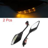 X Autohaux Pair 10MM Thread Motorcycle Side Mirrors With Yellow LED Turn Signals Indicator 5 Colors Casing Moto Rearview Mirrors