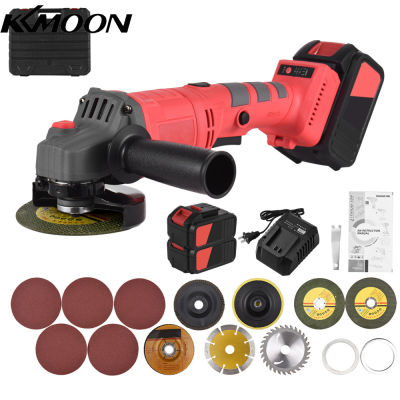 KKmoon Ba-Ttery-Operated Electric Angle Grinder Tool Kit แบตเตอรี่ลิเธียมแบบพกพาเครื่องบดไร้แปรงถ่านแบบชาร์จไฟได้21V ไร้สายเครื่องบดลิเธียมแบบใช้มือถือเครื่องมือ9000RPM ปรับความเร็วได้3ระดับพร้อมแผ่น Li-Ion Bat-Tery &amp; หัวชาร์จ2ตำแหน่ง