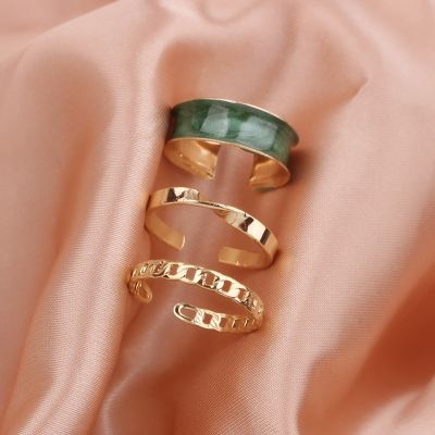 Punk Cool Resin Chain Rings Set For Women Fashion Simple Hiphop Trendy White Green Adjustable Open Finger Ring Jewelry Girl Gift