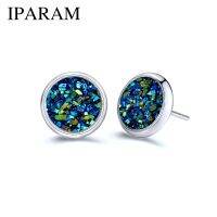 IPARAM Simple 1Pair 8MM Stainless steel Shiny Austrian Crystal Round Brincos Ear Studs Earrings For Girls Women boucle doreille