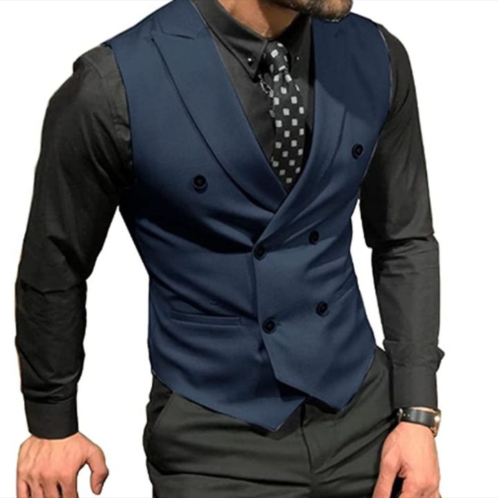 Navy Blue/White Male Suits Vest Wedding Clothing Party Wear Men ...