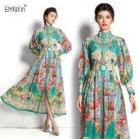 【HOT】۞✢☏ EHQAXIN 2023 Beach Flowy Womens Collar Lantern Sleeve Floral Print Boho Robes S-2XL