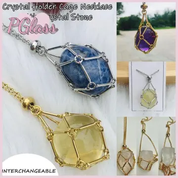 Crystal Holder Cage Necklace Crystal Interchangeable Stainless Steel Cage  Crystal Pendant Necklace Quartz Gemstone DIY Jewelry Accessories For Women  Men