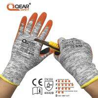 QearSafety Cut level 5 Protection Work Gloves HPPE fiber Knitted Sandy Orange Color Nitrile Palm CoatedAnti-slip Flexible