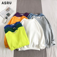ASRV เสื้อสเวตเตอร์สีทึบคอกลม,เสื้อกันหนาวสีทึบเรียบง่ายเสื้อสเวตเตอร์แฟชั่นลำลอง