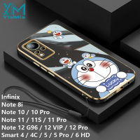 YiaMia เคสโทรศัพท์การ์ตูนโดราเอมอนน่ารักสำหรับ Infinix Note 12 Pro / 8i / 10 / 10 Pro/11S / 11 G96 / 12 Vip/smart 4 / 4C / 5 / 5 Pro / 6 HD เคสโครเมี่ยมสุดหรูแฟชั่น TPU แบบนิ่มเคสคลุมทั้งหมดกล้องพร้อมเชือกห้อย