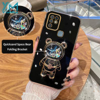 YiaMia แฟชั่นเคสโทรศัพท์สำหรับ Infinix Hot 10 Hot 10S Hot 10 NFC Hot 10 Play Hot 11 Play Hot 12 Hot 12i Hot 12 Play Luxury Electroplating Soft TPU Liquid Space Bear ฝาครอบโทรศัพท์กันกระแทกพร้อม Space Bear ขายึด