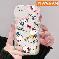 YIWESAN เคสสำหรับ A3s OPPO เคส C1 Realme A5 A12E ทันสมัยเคสซิลิโคนอ่อนชัดเจนลายแมว Hello Kitty สีสันสดใสเคสป้องกันกล้องเคสโทรศัพท์โปร่งใสกันกระแทก