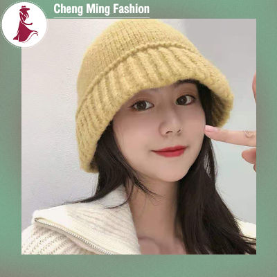 เฉิงหมิงหมวกมีเส้นรอบวงหัวใหญ่หมวกทรง Beanie สีทึบแฟชั่นฤดูหนาว