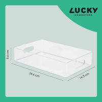 LUCKY HOME ถาดอเนกประสงค์ตั้งโต๊ะใส ขนาดถาด (กว้างxยาวxสูง): 16.3 x 24.6 x 5.6 cm TLV-602 ใส/ UT-012 ขาว