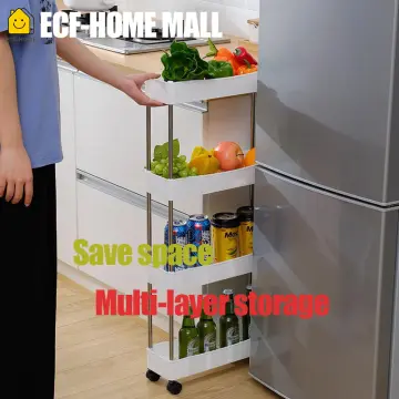 Storage Shelf Interspace Gap Shelf Kitchen Storage Shelf Bathroom Storage  Rack Fridge Side Seam Finishing Rack white