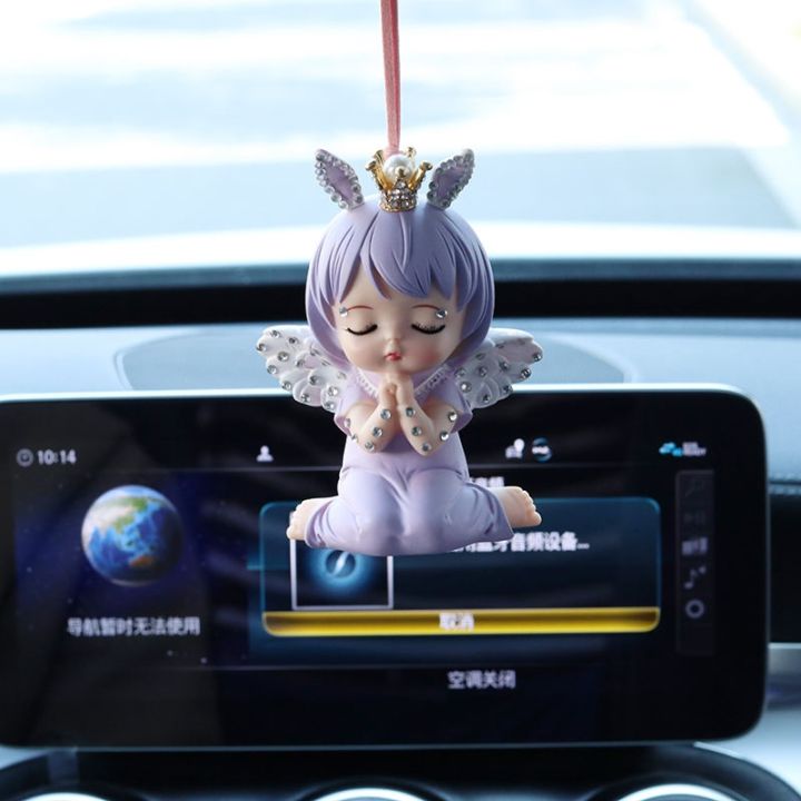 fast-delivery-car-pendant-car-interior-decoration-internet-celebrity-angel-doll-rearview-mirror-pendant-ladies-hanging-jewelry-creative-feather-pendant