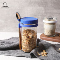 SWEEJAR สูง Borosilicate แก้วอาหารเช้าถ้วยซีลขึ้นแบบพกพาที่มีฝาปิดและช้อนข้าวโอ๊ตโยเกิร์ตสลัดขวดภาชนะบรรจุอาหาร350มิลลิลิตร/600มิลลิลิตร