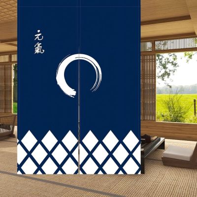 Japanese Style Door Curtain Noren Linen Enso Circle Printed Window Treatment Hanging Door Tapestry for Sushi