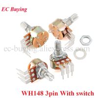 5pcs WH148 Linear Potentiometer Bend Feet 5K 10K 20K 50K 100K 500K B5K B10K B20K B50K B100K B500K 15mm Shaft 3pin With Switch