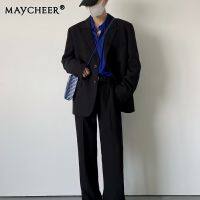 MAYCHEER ชุดสูทฉบับภาษาเกาหลีชุดย้อนยุคผู้ชาย,เสื้อโค้ทลำลองสุดหล่อทรงหลวม