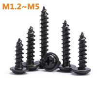 200-20PCS Black Carbon Steel PWA M1.7M2M2.3M2.6 M3M3.5M4 Cross Philips Pan Round Head Self Tapping Screw With Washer Zinc Plated