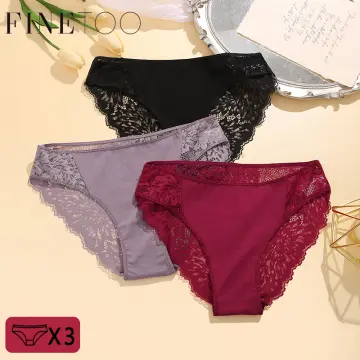FINETOO 3PCS/Set Women Lace Thongs Panties Sexy Floral Underwear