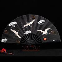 10-Inch National Fashion Crane Illustration Folding Fan Chinese Style Han Costume Accessories Black Raw Silk Fan