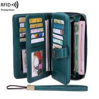 จัดส่งฟรีกระเป๋าสตางค์สุภาพสตรี RFID สุภาพสตรีป้องกันการโจรกรรมหนังกระเป๋าสตางค์ซิปยาวขนาดใหญ่ผู้หญิงกระเป๋าถือกระเป๋าสตางค์ผู้ถือบัตร