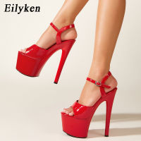 Eilyken Fashion Red Patent Leather Ankle Buckle Strap Women Platform High Heels Summer New Sandals Party Wedding Stiletto Shoes