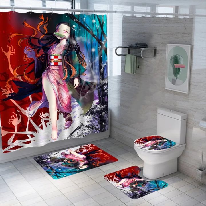 japanese-anime-shower-curtain-demon-slayer-3d-print-bath-set-cartoon-pattern-screen-cover-kawaii-loli-girl-bath-ready-for-kids