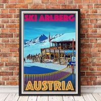 โปสเตอร์การเดินทางสไตล์วินเทจย้อนยุคหรือภาพผ้าใบ-Ski Arlberg ออสเตรียภาพวาดตกแต่งบ้าน (ไร้กรอบ)