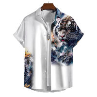 2023ผู้ชายเสื้อฮาวาย3D พิมพ์ขนาดใหญ่แขนสั้น Tiger รูปแบบ Y2k ชายเสื้อผ้า Novelties Streetwear แนวโน้มขาย