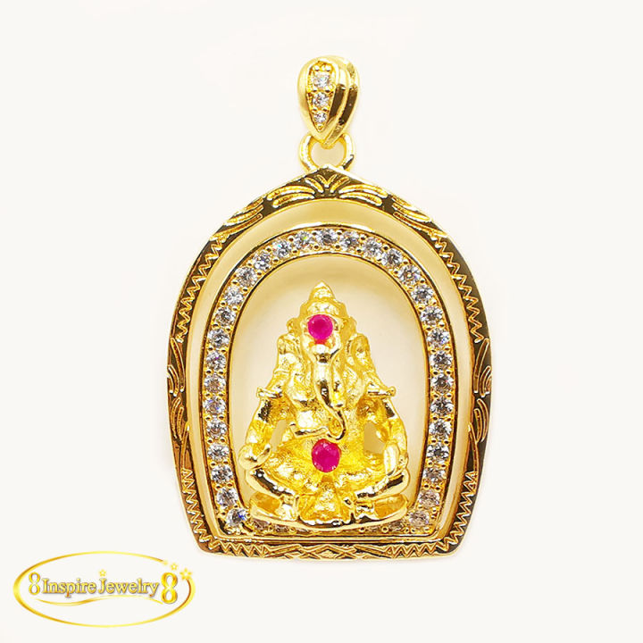 inspire-jewelry-จี้พระพิฆเนศ-องค์ทองประดับทับทิม-และเพชรcz-หรู-เลี่ยมกรอบทองแท้24k-พร้อมกล่องกำมะหยี่-ร่ำรวย-แคล้วคลาด-มีเสน่ห์-กำจัดอุปสรรค