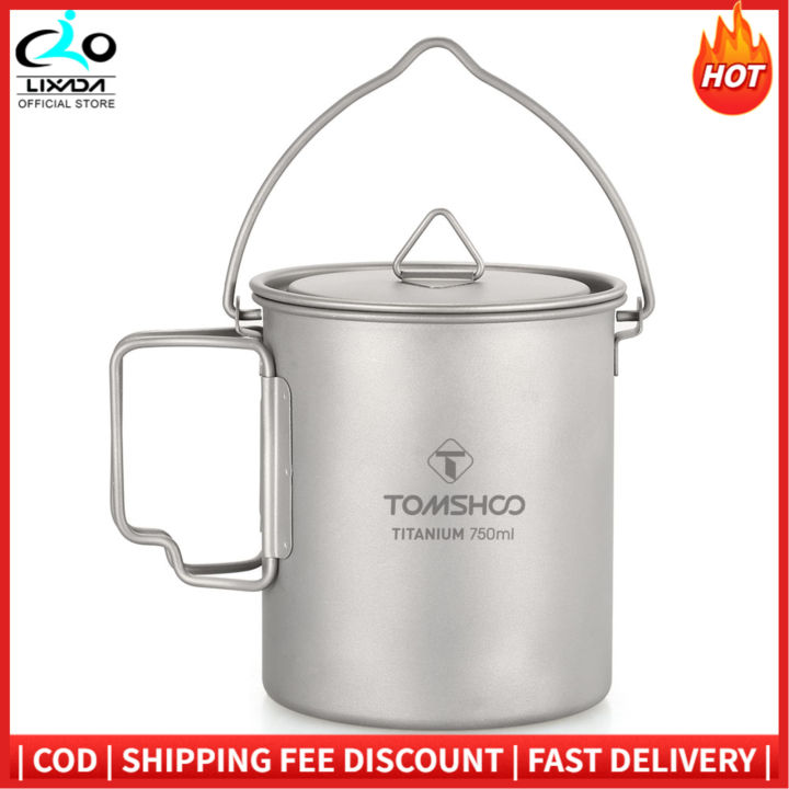 Tomshoo Ultralight 750ml Titanium Pot Portable Titanium Water Mug Cup With Lid And Foldable 3442