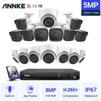 ANNKE 5MP 16CH ระบบกล้องวงจรปิดชุดอุปกรณ์ NVR แบบ POE H.265เสียงสองทาง + กล้อง IP 8MP 4K NVR ชุดการบันทึกภาพของกล้องวงจรปิดกลางแจ้ง