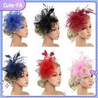 CUTE-FA มีสไตล์ Fascinators ผม ดอกไม้ตาข่าย ค็อกเทล กิ๊บติดผมขนนก ที่คาดผมงานเลี้ยงน้ำชา ที่คาดผม ALICE หมวก fascinator