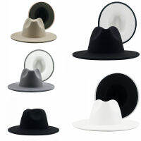 คลาสสิกสีดำสีขาวเย็บปะติดปะต่อกันขนสัตว์รู้สึก Fedora Ha ที่เรียบง่าย U nisex ผ้าฝ้ายโพลีเอสเตอร์ปีกกว้าง Fedora ปานามาหมวก wholesales